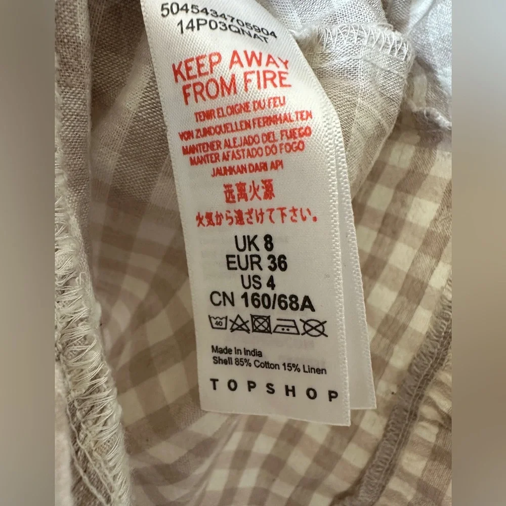 Topshop Gingham Bardot White/Tan Off-Shoulder Women’s Romper Size 4